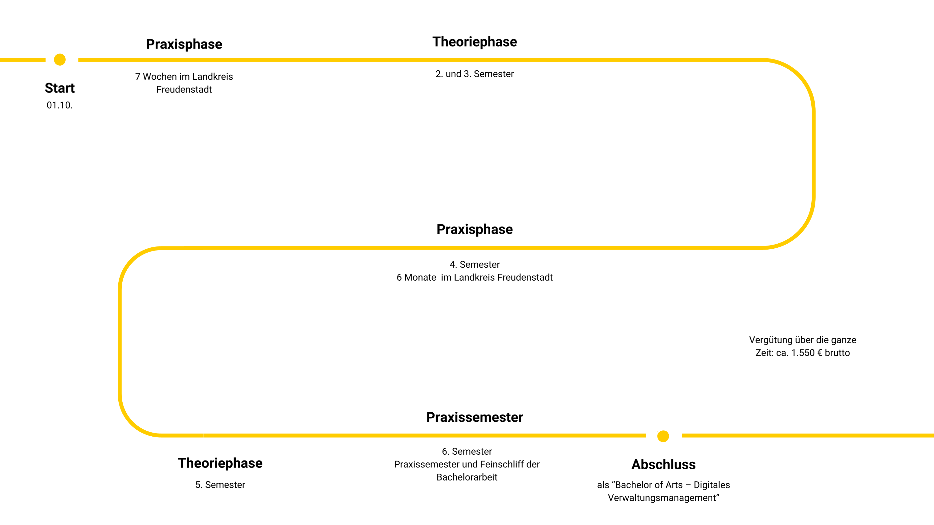 Grafik zeigt Studiumsverlauf des Studiums Digitales Verwaltungsmanagement